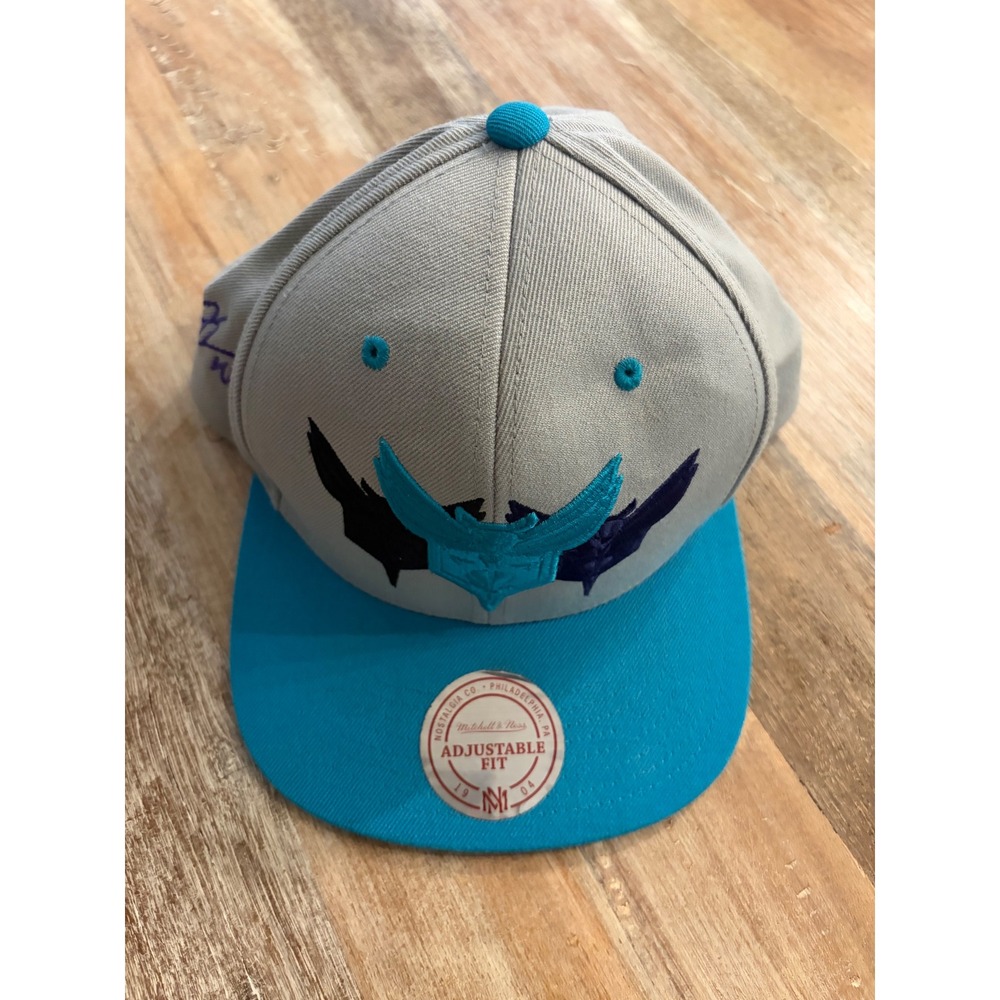 Mitchell & Ness Charlotte Hornets Snapback Hat Grey Teal NBA Triple Stack Logo
